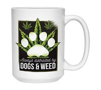 Bubble Hugs Marijuana Coffee Mug 15 Oz Weed Mugs for Stoner Pot Head Smoker Dog Lover, White