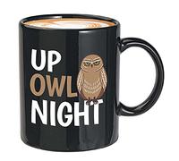 Bubble Hugs Night Owl Coffee Mug 11oz Black - Up Own Night - Humor Joke Caffeine Owl Bird Reader Coworker Officer Worker Friendship