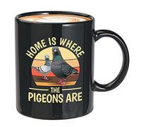 Bubble Hugs Pigeon Lover Coffee Mug 11oz Black - Home Is Where - Bird Lover Bird watching Birding Hunting Feeding Telescope Falcon Barn Swallow Baltimore