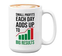 Bubble Hugs Trading Mug White 15oz - Small Profits Each Day Adds Up - Stock Market Trader Broker Financial Adviser Investor Eat Sleep Trading