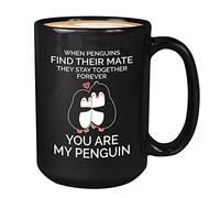 Bubble Hugs Valentine's Day Coffee Mug 15oz Black - Penguins Find Their Mate - Love Message Card Boyfriend Girlfriend Wedding Engagement Anniversary Penguin Animal Lover Aquatic Flightless Birds