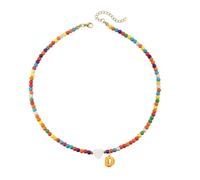 Bubble Initial Letter Necklace for Women Gold Plated A-Z Initial Necklaces Boho Seed Beads Beaded Necklace Choker Heart Cute Necklaces Trendy Jewelry, Middle, Stainless Steel, No Gemstone