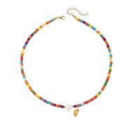 Bubble Initial Letter Necklace for Women Gold Plated A-Z Initial Necklaces Boho Seed Beads Beaded Necklace Choker Heart Cute Necklaces Trendy Jewelry, Middle, Stainless Steel, No Gemstone
