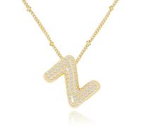 Bubble Letter Gold, Layered Gold Plated Initial, Zirconia Balloon Initial Pendant, for Women Girls