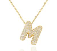 Bubble Letter Gold, Layered Gold Plated Initial, Zirconia Balloon Initial Pendant, for Women Girls