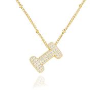 Bubble Letter Gold, Layered Gold Plated Initial, Zirconia Balloon Initial Pendant, for Women Girls
