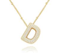 Bubble Letter Gold, Layered Gold Plated Initial, Zirconia Balloon Initial Pendant, for Women Girls