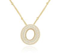 Bubble Letter Gold, Layered Gold Plated Initial, Zirconia Balloon Initial Pendant, for Women Girls