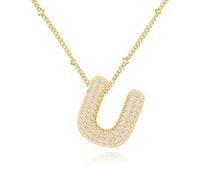 Bubble Letter Gold, Layered Gold Plated Initial, Zirconia Balloon Initial Pendant, for Women Girls