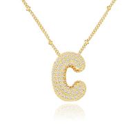 Bubble Letter Gold, Layered Gold Plated Initial, Zirconia Balloon Initial Pendant, for Women Girls