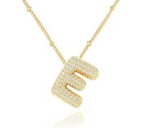 Bubble Letter Gold, Layered Gold Plated Initial, Zirconia Balloon Initial Pendant, for Women Girls
