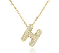 Bubble Letter Gold, Layered Gold Plated Initial, Zirconia Balloon Initial Pendant, for Women Girls
