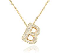 Bubble Letter Gold, Layered Gold Plated Initial, Zirconia Balloon Initial Pendant, for Women Girls