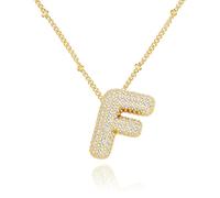 Bubble Letter Gold, Layered Gold Plated Initial, Zirconia Balloon Initial Pendant, for Women Girls
