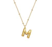 Bubble Letter Necklace for Women,18k Gold Plated Initial Balloon Necklace Simple Jewelry Gifts, Stainless Steel, No Gemstone