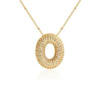 Bubble Letter O Pendants Necklace Women Girls Cubic Zirconia Initial Chain Choker Balloon Initial Alphabet Necklace