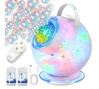 Bubble Machine for Kids with Remote Control, 360° Rotation - Rechargeable Bubble Blower with Color Lights, Bubble Solution Included, Bubble Maker Toy for Outdoor Garden, Parties, Birthdays&Christmas