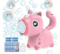 Bubble Machine, Unicorn Portable Automatic Bubble makers for Kids, Electric Bubble Wand with Light/Bubble Solution/Battery Powered for Party Wedding Outdoor, Toddler Garden Toys Birthday Gifts, Pink