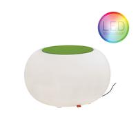 Bubble Outdoor Beistelltisch & Sitzgelegenheit von Moree Bei Bubbel handelt es sich um ein illuminiertes Kleinmöbel . Durch das Filzsitzkissen und die Glastischplatte , welche rutschfest aufgelegt werden, kann Bubble wahlweiße als Sitzgelegenheit oder stylischer Beistelltisch verwendet werden. Bei den LED-Varianten stehen außerdem Intervall-Farbwechselprogramm oder die dauerhafte Beleuchtung in einer Farbe zur Wahl. Sie leuchten in allen Lichtfarben inklusive weiß und verfügen über eine Fernbedienung . Material und Form Bubble ist mit normalem Leuchtmittel oder energiesparenden Multicolor LED erhältlich. Bubble besteht aus weißem, seidenmatten und UV resistenten Polyethylen . Es hat einen Durchmesser von 68 cm und ist 41 cm hoch . Die Tischplatte hat einen Durchmesser von 40 cm . Das alternative Sitzkissen aus Filz hat ebenfalls einen Durchmesser von 40 cm und kann in den Farben Orange, Rot, Violet, Mai Grün und Anthrazit bestellt werden. Geliefert wird Bubble entweder mit einer Tischlatte oder einem Sitzkissen . Beides kann einzeln nachgekauft werden. Technische Details Kabel ca. 5 m schwarz, IP 44 für den Außenbereich. Leuchtmittel: BUBBLE Outdoor: 1 x max. 40 W E27, Energieeffizienzklasse F BUBBLE Outdoor LED: 9W RGBW LED-Lampe mit Fernbedienung, Energieeffizienzklasse F BUBBLE Outdoor Accu LED: Mehrfarbige/weiße LEDs, Max. 7,2 W mit IR-Fernbedienung Energieeffizienzklasse F