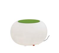 Bubble Outdoor Beistelltisch & Sitzgelegenheit von Moree Bei Bubbel handelt es sich um ein illuminiertes Kleinmöbel . Durch das Filzsitzkissen und die Glastischplatte , welche rutschfest aufgelegt werden, kann Bubble wahlweiße als Sitzgelegenheit oder stylischer Beistelltisch verwendet werden. Bei den LED-Varianten stehen außerdem Intervall-Farbwechselprogramm oder die dauerhafte Beleuchtung in einer Farbe zur Wahl. Sie leuchten in allen Lichtfarben inklusive weiß und verfügen über eine Fernbedienung . Material und Form Bubble ist mit normalem Leuchtmittel oder energiesparenden Multicolor LED erhältlich. Bubble besteht aus weißem, seidenmatten und UV resistenten Polyethylen . Es hat einen Durchmesser von 68 cm und ist 41 cm hoch . Die Tischplatte hat einen Durchmesser von 40 cm . Das alternative Sitzkissen aus Filz hat ebenfalls einen Durchmesser von 40 cm und kann in den Farben Orange, Rot, Violet, Mai Grün und Anthrazit bestellt werden. Geliefert wird Bubble entweder mit einer Tischlatte oder einem Sitzkissen . Beides kann einzeln nachgekauft werden. Technische Details Kabel ca. 5 m schwarz, IP 44 für den Außenbereich. Leuchtmittel: BUBBLE Outdoor: 1 x max. 40 W E27, Energieeffizienzklasse F BUBBLE Outdoor LED: 9W RGBW LED-Lampe mit Fernbedienung, Energieeffizienzklasse F BUBBLE Outdoor Accu LED: Mehrfarbige/weiße LEDs, Max. 7,2 W mit IR-Fernbedienung Energieeffizienzklasse F
