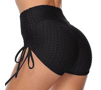Bubble Shorts For Women Women'S High Waist Ruched Butt Lifting Booty Shorts Drawstring Yoga Pants Athletic Swimming Gym Tights Side V Lace Up Shapewear Seamless Stretch Workout Leggings