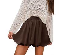 Bubble Skirt for Women Boho High Waisted Ruffled Cute Casual Dressy Mini Skorts Summer Going Out Bloomer Skater Outfit, Aa Brown, M
