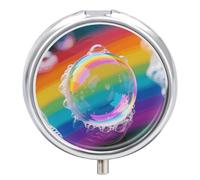 Bubble Soap Rainbow Pill Box Travel Pill Organizer 3-Compartment with Mirror Design Portable Round Medicine Case for Vitamins, Jewelry & Essentials Durable Pocket Pillcase for Purse, Camping