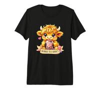 Bubble Tea Addict Highland Cow | Kawaii Pink Boba Tea Premium T-Shirt