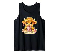 Bubble Tea Addict Highland Cow | Kawaii Pink Boba Tea Tank Top