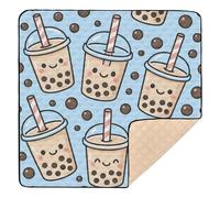 Bubble Tea Buddies Pattern Soft Thick Baby Gym & Activity Mat for Indoor Outdoor Comfortable Tummy Time Activity Mat for Baby Toddler Infant, 50'' x 50''