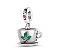 Bubble Tea Coffee Cake Love Heart Travel Holiday Bag Paris Birthday Charm Bead Pendant 925 Sterling Silver Compatible With Pandora Charm Moments Bracelet (I Love You Heart Tea Herbal Drink Cup Coffee)