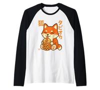 Bubble Tea Fox Boba Kawaii Tapioka Anime Cute Raglan Baseball Tee