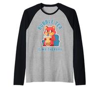 Bubble Tea is My Therapy Cat Boba Humor Raglan Baseball Tee