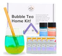 Bubble Tea Kit (Serves 10) - Strawberry & Blue Grape with Lychee & Mango Popping Boba, Fruit Tea Concentrate, Low Calorie, Low Sugar