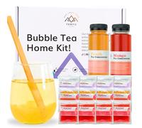 Bubble Tea Kit (Serves 12) - Peach & Mango with Mango, Strawberry and Lychee Popping Boba, Fruit Tea Concentrate, Low Calorie Low Sugar