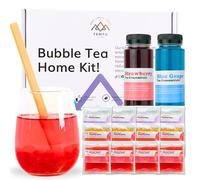 Bubble Tea Kit (Serves 16) - Blue Grape & Strawberry with Mango & Strawberry Popping Boba, Fruit Tea Concentrate, Low Calorie, Low Sugar
