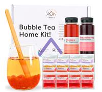 Bubble Tea Kit (Serves 16) - Mango & Strawberry with Mango & Strawberry Popping Boba, Fruit Tea Concentrate, Low Calorie, Low Sugar