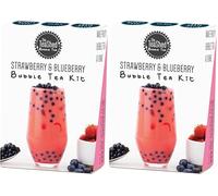 Bubble Tea Kit | Strawberry Powder, Blueberry Popping Boba and Paper Straw | Makes 1 Milky Bubble Tea | Vegan | by THE TEASHED (Pack of 2)