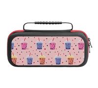 Bubble Tea Pattern Carrying Case Compatible with Switch Accessories Holds 20 Game Cartridge