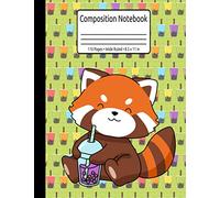 Bubble Tea Red Panda Gift Boba Tea Composition Notebook 110 Pages Wide Ruled 8.5 x 11 in: Bubble tea Gift For Girls & Boys