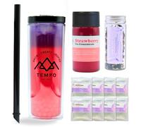Bubble Tea Starter Kit, 8 Servings, Reusable Boba Cup, Strawberry Tea Concentrate, Lychee Popping Boba, Butterfly Blue Tea