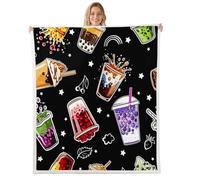 Bubble Tea Throw Blankets,Fruits Tea Fleece Blanket,Kids Girls Boys Adult Sweet Food Drinks Fuzzy Blankets Fashion Black Sherpa Blanket Chair Sofa Bed Decor,40"×50"