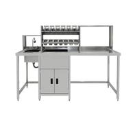 Bubble Tea Workbench Boba Drink Prep Station Serving Counter Stainless Steel Sink Mixer Tap Drip Tray Glass Refresher Ice Well Cupboard Shelves Gastro Pots Syrup Pump Bottles Custom For KuKoo Machines