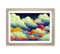 Bubblegum Clouds Vol.2 Framed Print | A2 Oak Framed Wall Art | Ready to Hang | Modern Landscape Picture | Living Room Bedroom Lounge Office
