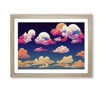 Bubblegum Clouds Vol.3 Framed Print | A4 Oak Framed Wall Art | Ready to Hang | Modern Landscape Picture | Living Room Bedroom Lounge Office