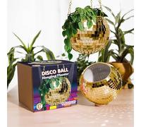 Bubblegum Stuff - Gold Disco Ball Hanging Planter - Hanging Basket For Indoor Plants, Gold Chain & Rim, Herb Planter, Boho Room Decor 8 inch