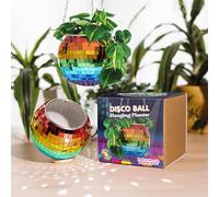 Bubblegum Stuff Rainbow Disco Ball Hanging Planter - Indoor Herb & Plant Hanger, Silver Chain, Boho Decor - 6 inch
