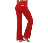 BUBBLELIME 29"/31"/33"/35" 3 Styles Women High Waist Bootcut Yoga Pants Basic/Back Pocket/Straight Leg Soft Workout Flare - Red - Medium
