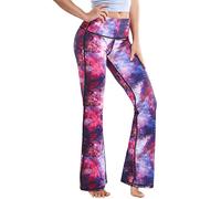 BUBBLELIME 29"/31"/33"/35"/37" 3 Styles Women's High Waist Bootcut Yoga Pants Basic/Out Pockets Workout Flare Tummy Control, Basic Printed_galaxy, Large