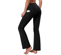 BUBBLELIME 29"/31"/33"/35"/37" 3 Styles Women's High Waist Bootcut Yoga Pants Basic/Side Pockets Tummy Control Workout Flared, Compression Feel Side Pockets_jetblack, Large